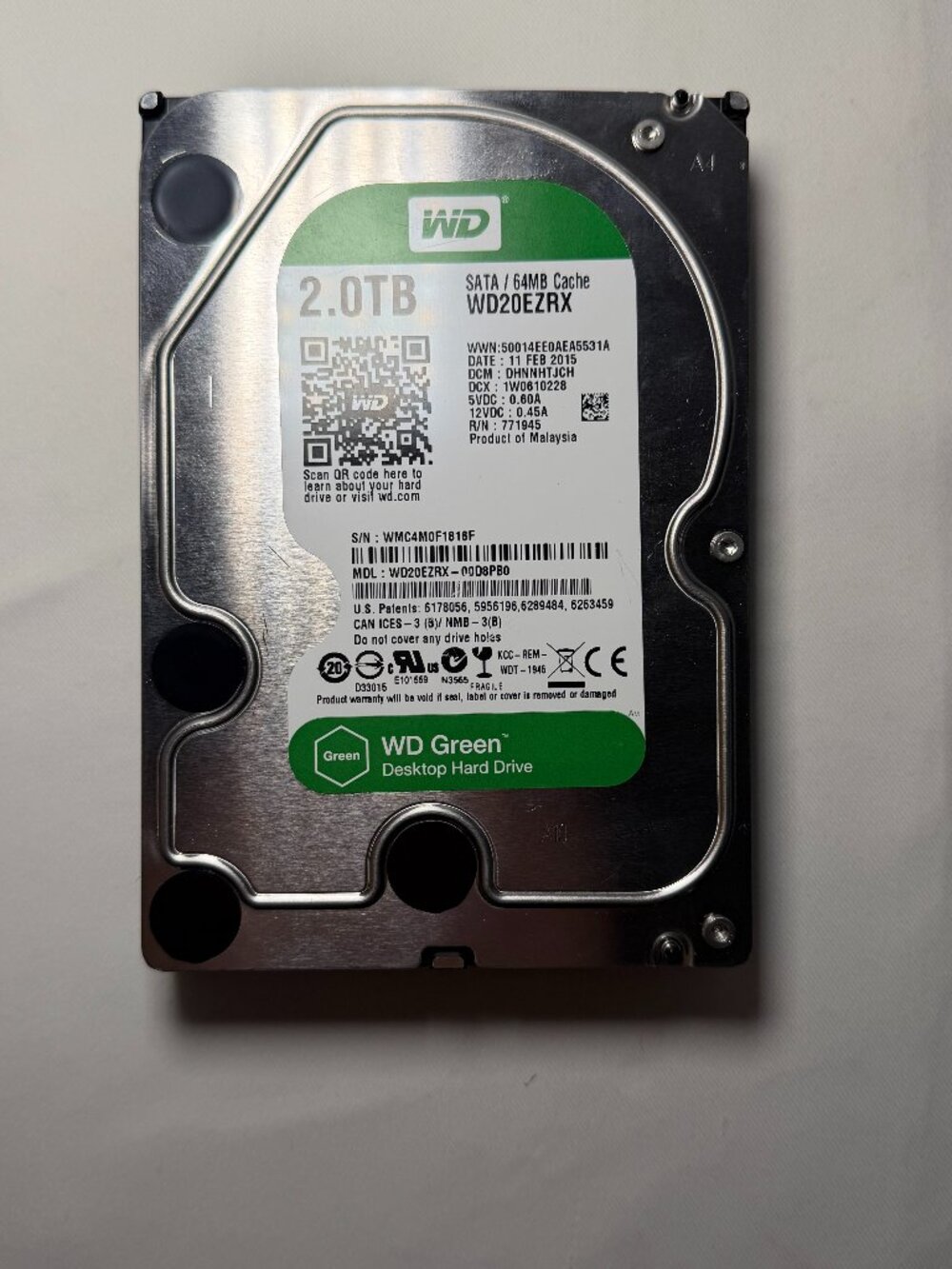 Western Digital WD Green WD20EZRX-00D8PB0 2.0TB SATA 64MB Cache Hard Drive Works
